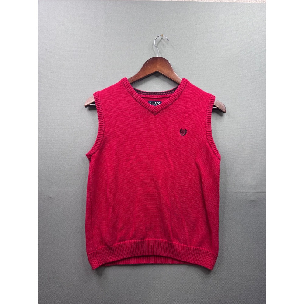 Chaps V Neck Sweater‎ Vest Red Boys Size M 10 12 Knit Logo
